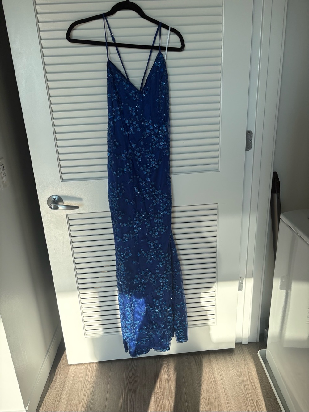 Lulu's Royal Blue Floral Spaghetti Strap Wedding Dress